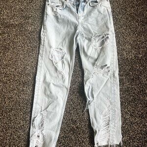 Blue Boyfriend Jeans with Distressed Details